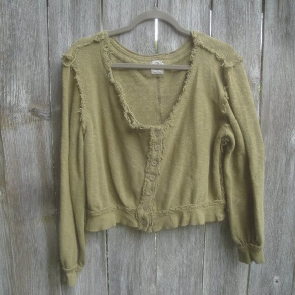 Free People "We the Free" XS Golden Rod Curly Willow Textured Button-Down - Picture 2 of 4